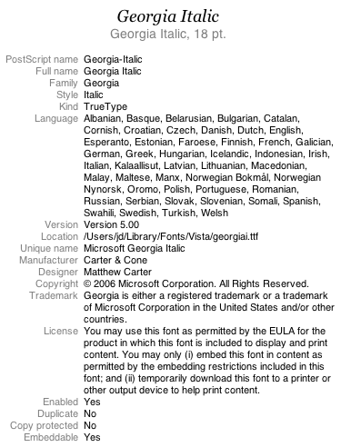 FontBook info panel