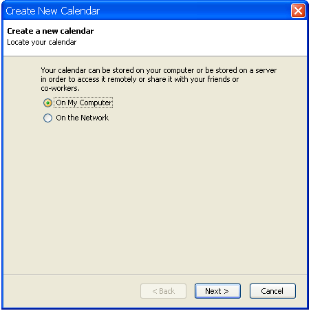 Step 1 of New Calendar wizard dialog