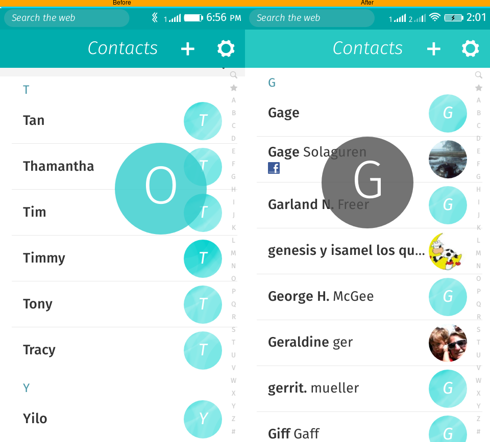 Improve UI on index circle for the Contact list