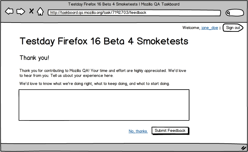 Mockup of the Task Feedback Page