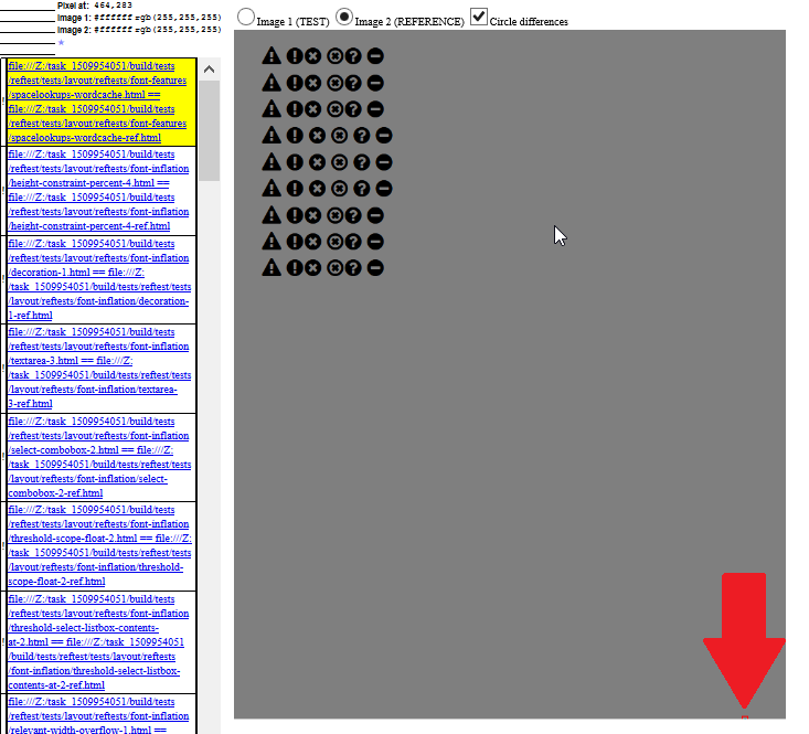 reftest analyzer with highlighted dead pixel outside of area with content created for testing