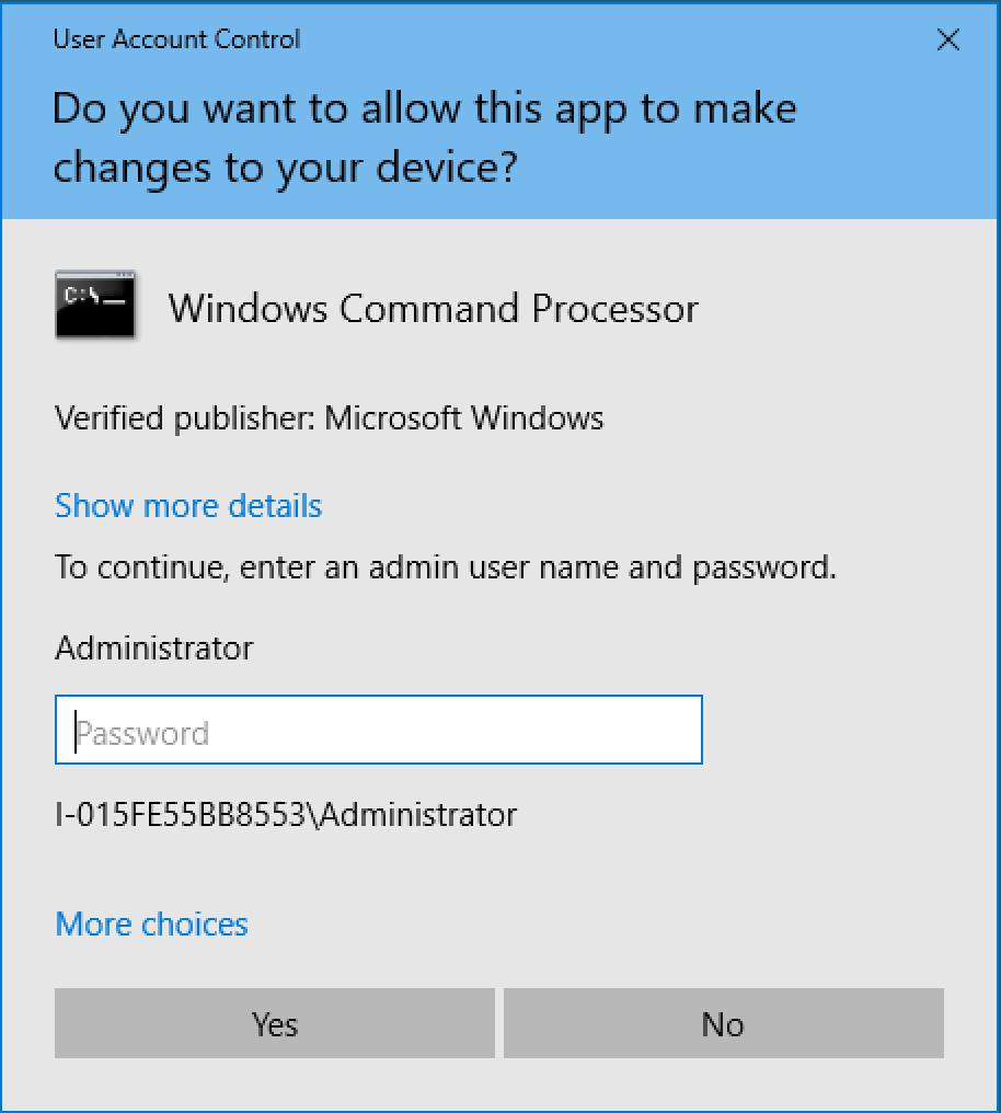 Screenshot of dialogue box asking for Administrative credentials