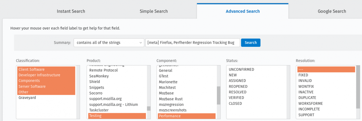 Advanced search filter
