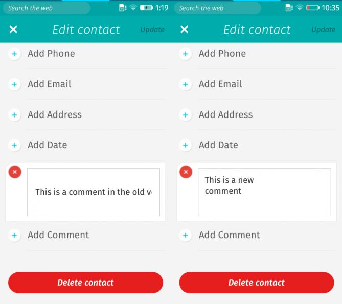The comments field accepts newlines and is aligned to the top