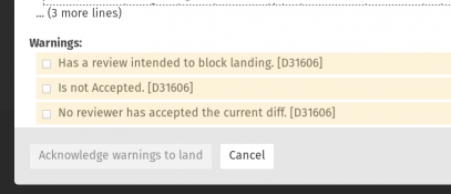 A list of warnings in the Landing Preview
