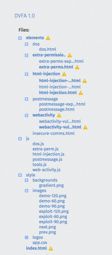 Content of the app's zip file as seen in the file browser.